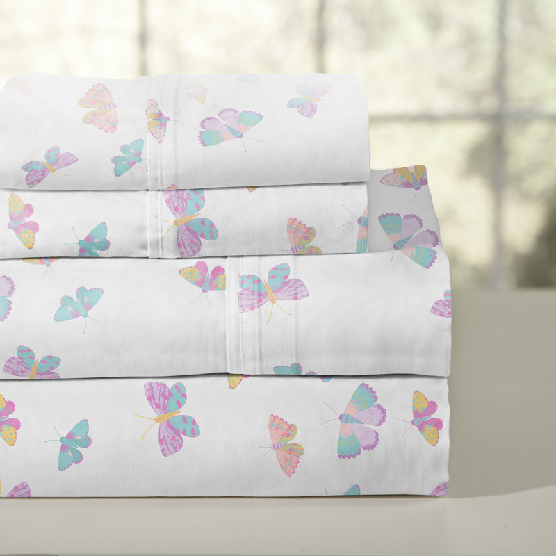 Pointehaven Butterfly Fairy Printed Cotton Percale 3 pc Sheet Set, Twin Extra Long, Twin Extra Long Sheet Set