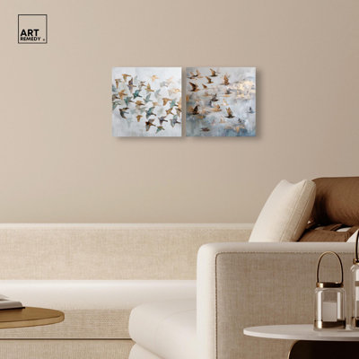 Sky Full of Wings Canvas Print Gold Boho Wall Art Set by Art Remedy, Gallery Wrapped, 12 x 12