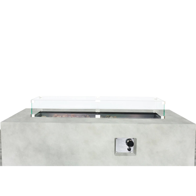 Table rectangulaire pour foyer d'extérieur au propane en béton armé avec 60 000 (56 po), pare-flammes en verre trempé, sans assemblage, siège de patio fabriqué en béton, 50 000 (42 po), pour