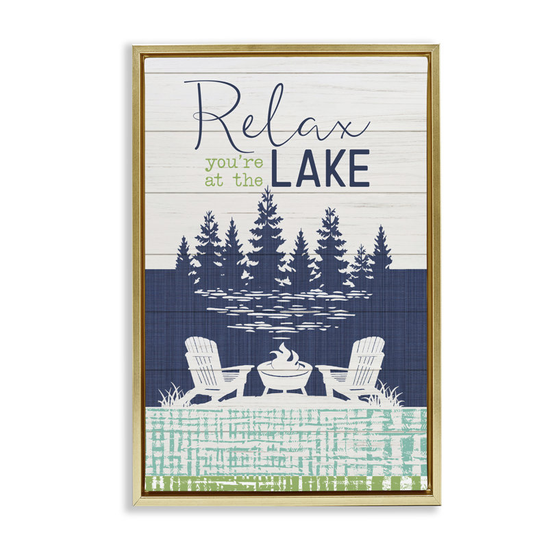 «Relax at Lake Rustic View», toile flottante encadrée par PDR, LLC., Cadre flottant métallique doré, H 31 po x l 21 po