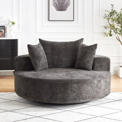 Fauteuil pivotant simple en mousse chenille de 140 cm (55 po), canapé-lit moderne et moelleux pour chambre, salon, salle de projection, rotation à 360 degrés, coussin inclus, fauteuil noir pivotant, garni.