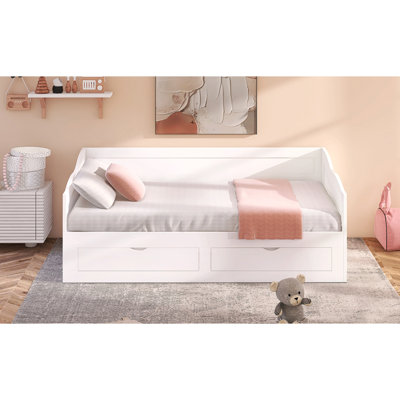 Wooden Daybed With Trundle Bed And Two Storage Drawers , Extendable Bed Daybed,Sofa Bed With Two Drawers, White(OLD SKU:LP000519AAK)