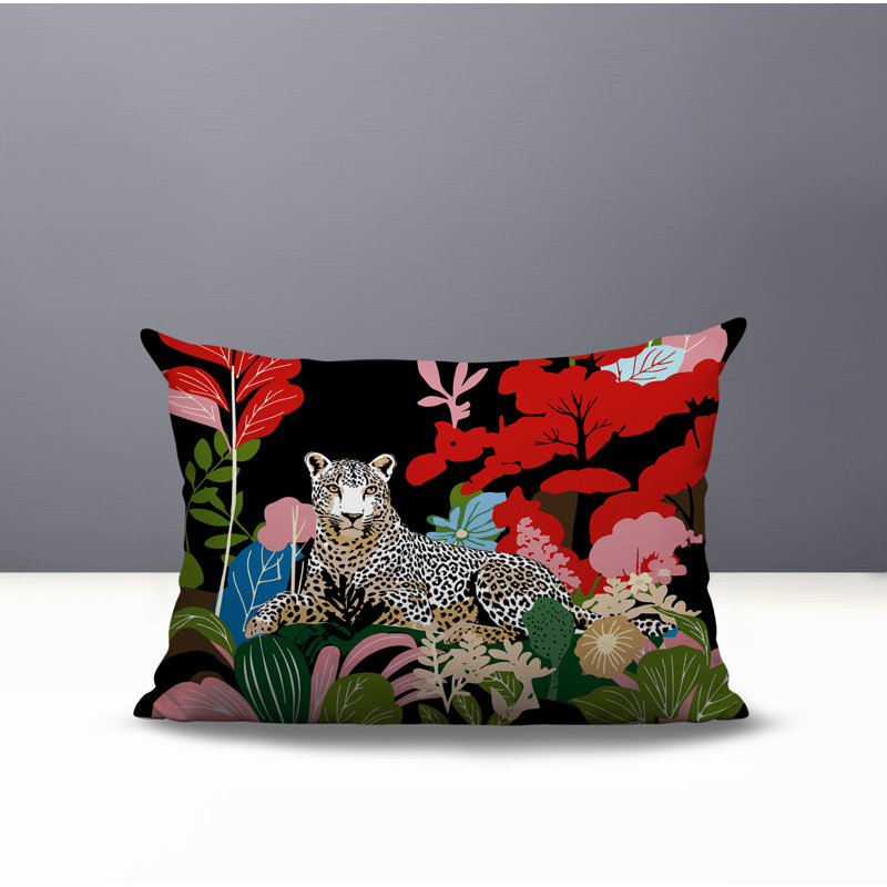 Oreiller rectangulaire réversible intérieur / extérieur Tai Leopard, Rectangle H 14 po x l 20 po, Rouge