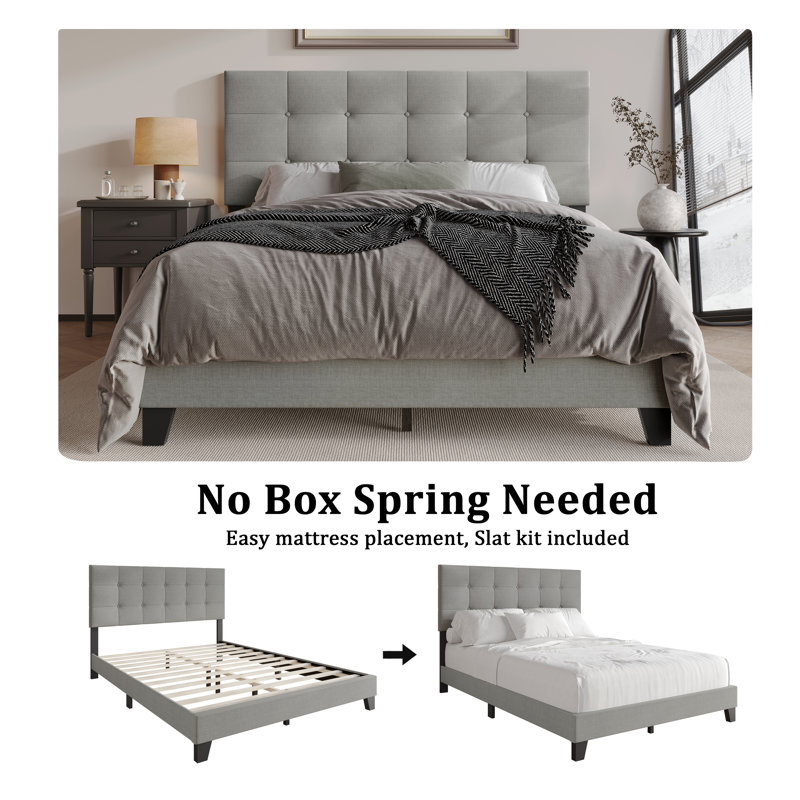 Lit plateforme en lin gris chaud, Lit simple, Gris chaud