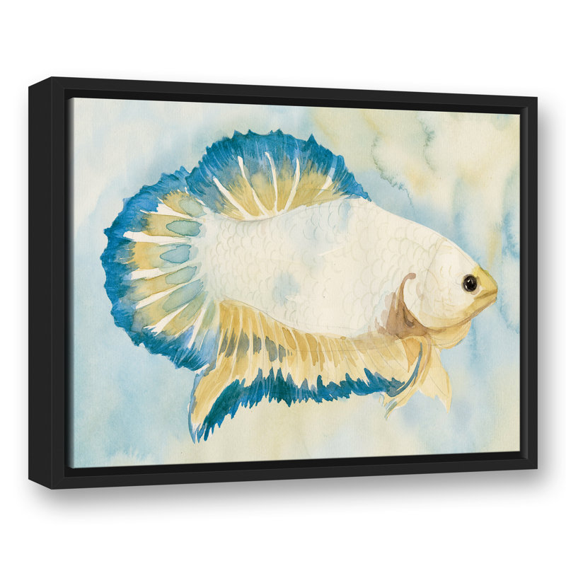" White And Blue Fish ", 17.75" H x 21.75" W x 1.75" D, Black Floater Frame