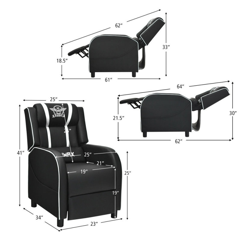 Fauteuil de jeu de massage inclinable à haut dossier avec repose-pieds, blanc, White Faux Leather, White