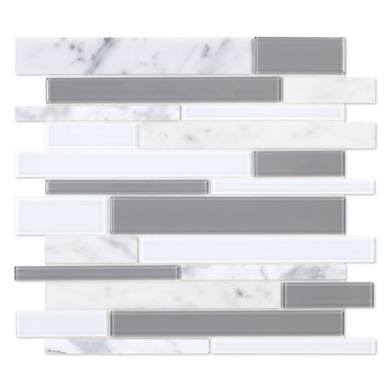 Carrelage mosaïque auto-adhésif en pierre naturelle 11 po x 12 po, Gris clair / Blanc