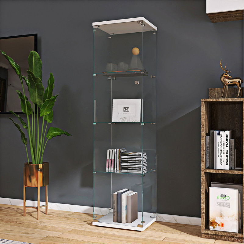 White Lighted Glass Display Cabinet with Four Shelves