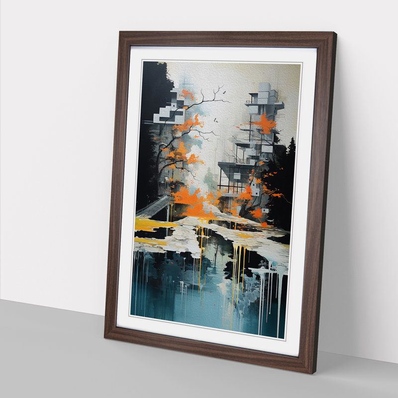 Stream Contemporary - Framed Print, 46cm H x 34cm W x 2cm D, Walnut