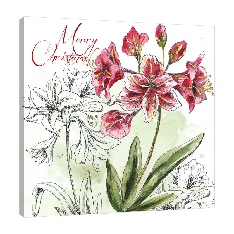 Christmas Amarillys: Merry Christmas - Wrapped Canvas Painting, 91.4 cm H x 91.4 cm W