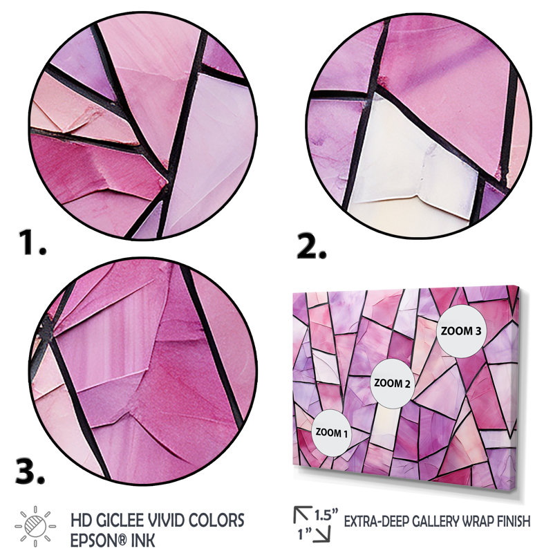 Abstrait géométrique mauve II, art mural abstrait, Cadre flottant noir, H 16 po x l 32 po x P 1 po