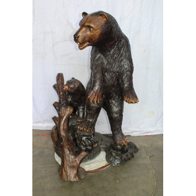 Nifao Collection Giant Bronze Statue of a Standing Bear and Cub by the River 40" x 38" x 55"H