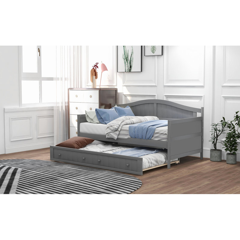 Twin Wooden Daybed With Trundle Bed, Sofa Bed, Gray