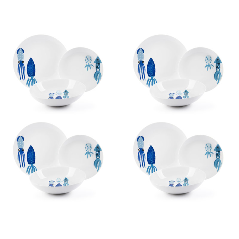 Squid 12 Piece Porcelain Dinnerware Set - Service for 4