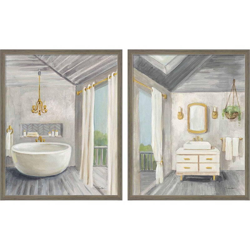 «Attic Bathroom I & II» par Silvia Vassileva - ensemble de 2 reproductions de cadres photo