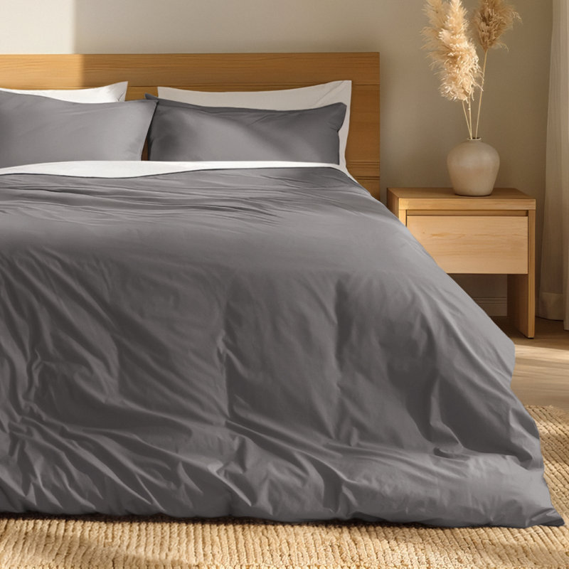 100% Cotton Duvet Set – Crisp Percale Weave – Lightweight & Breathable, Gray, California King Duvet Cover + 2 King Shams