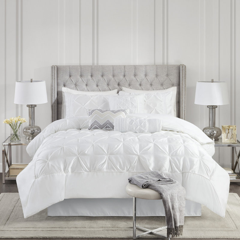 Superbe édredon très grand 7 pièces en blanc - Édredon, taies décoratives, coussins et jupe de lit, Blanc