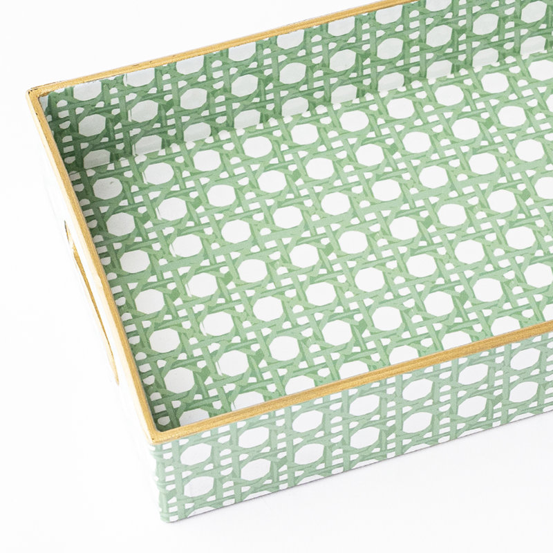 Green Cane Vanity Tray,  11.25" W x 1.25" D x 6.5" H, Green