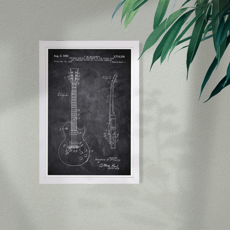 « gibson les paul guitare 1955 tableau noir », impression encadrée, H 13 po x l 19 po x P 0,75 po, Cadre blanc