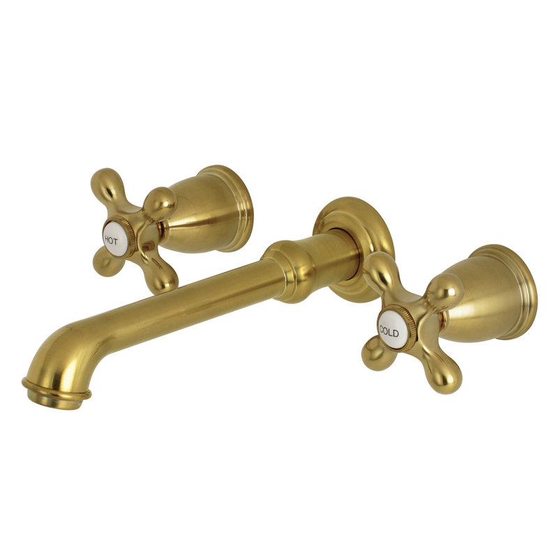 Kingston Brass English Country Two-Handle 3-Hole Wall Mount Bathroom Faucet, Satin Brass