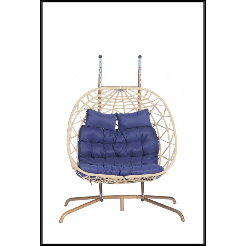 Fauteuil double avec support, Bleu très foncé, Brun