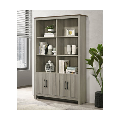 Nilda 47"W Gray Oak Bookcase Shelf With Cabinet Doors