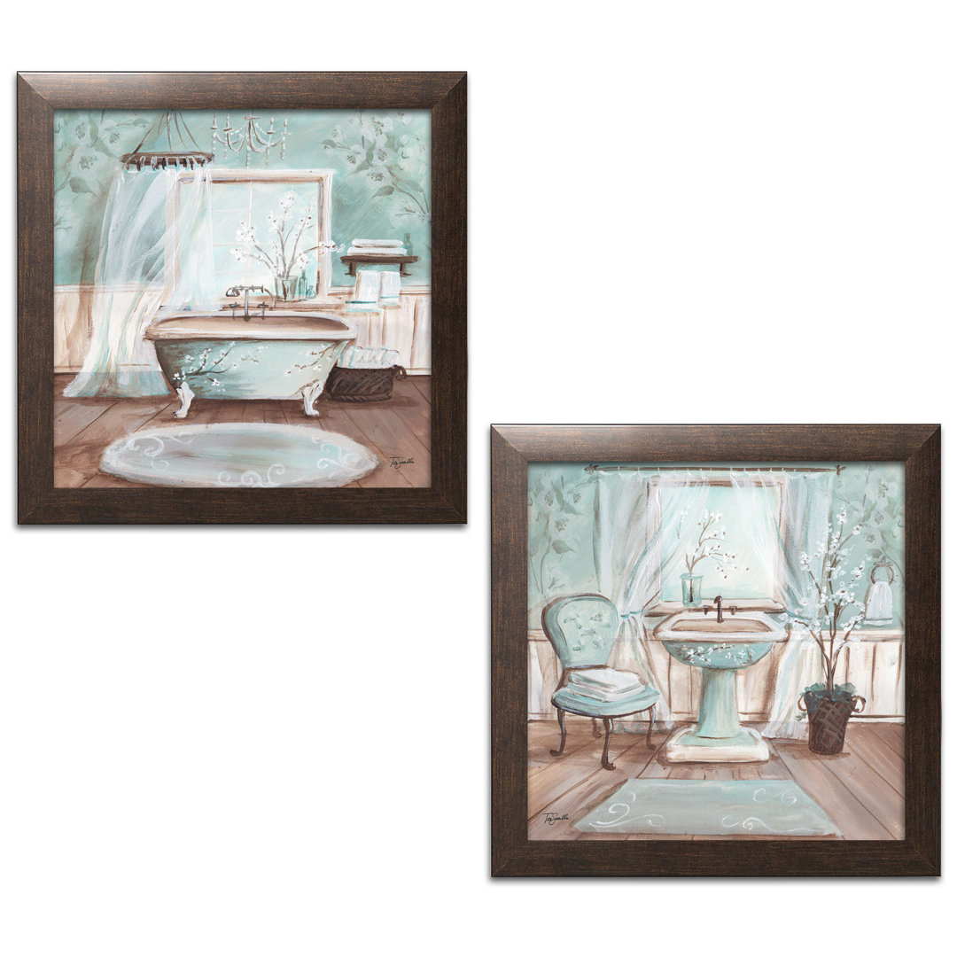 " Aqua Blossom Bath I & II " by Tre Sorelle Studios 2 - Pieces Painting Print Ophelia & Co.