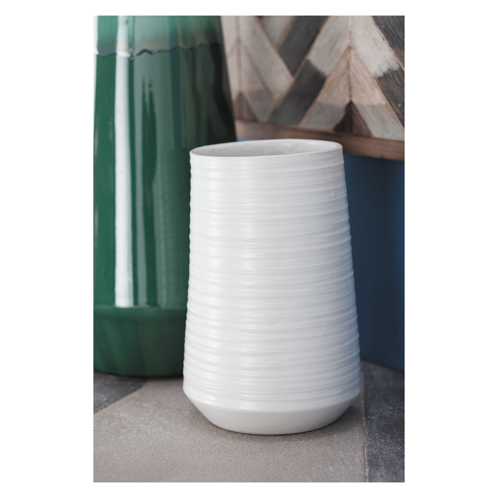 Alette Ribbed Porcelain Ceramic Decorative Vase, 9" H