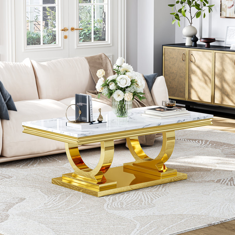 Eseta Single Coffee Table, White, Gold