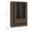 Modern Art Deco Style Display Cabinet, Double Glass Doors, Engineered Wood, Routed Grooves, Dark Oak Decor, 116.5 cm W x 172.7 cm H x 41.6 cm D
