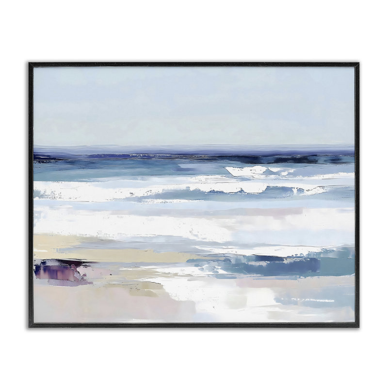 Abstrait vagues sur le rivage, estampe numérique, design par LSR Creative Studio, Giclée encadrée noir minuit