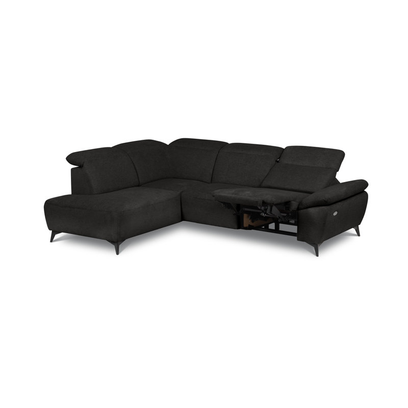 Relaxio Stylish Corner Sofa with Power Reclining & Multi Position Headrests & Adjustable Armrest, Black, Left Hand Facing