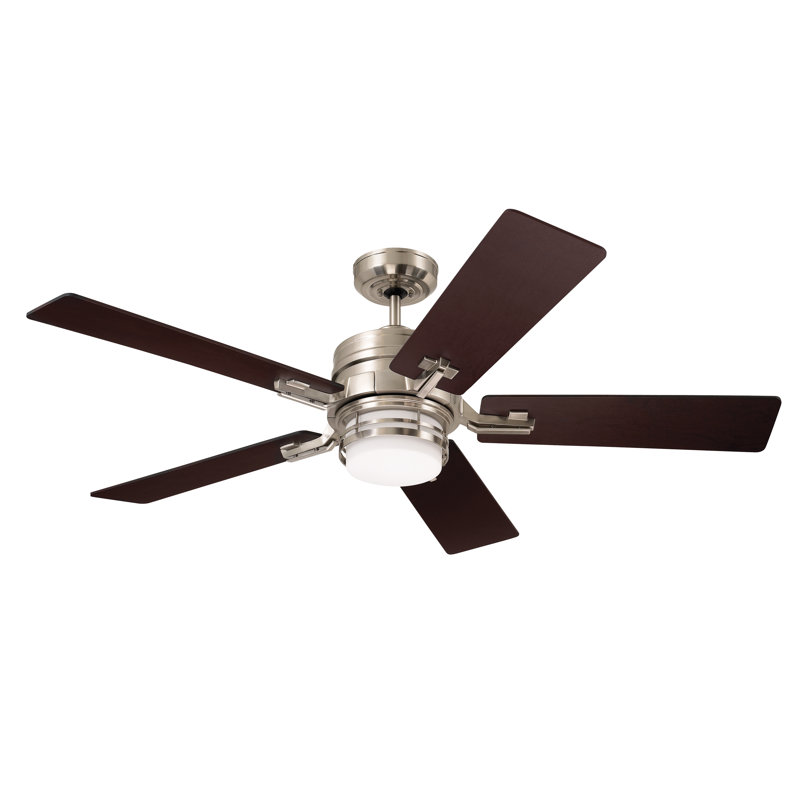 54'' Ceiling Fan with LED Lights, Brushed Steel with Dark Cherry/Chocolate
