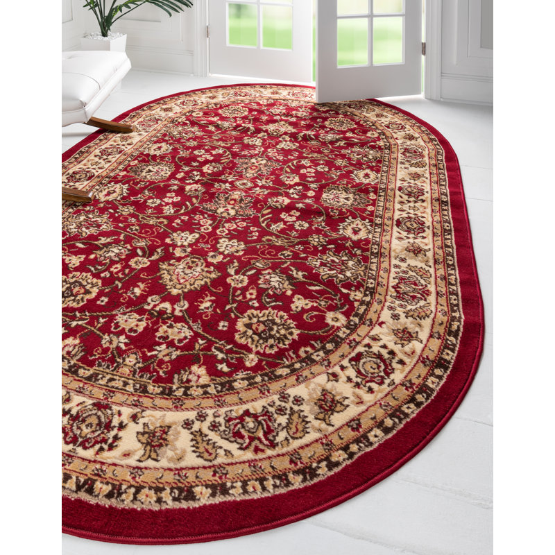 Bhatari Indoor Rug, Oval 5' x 8', Burgundy
