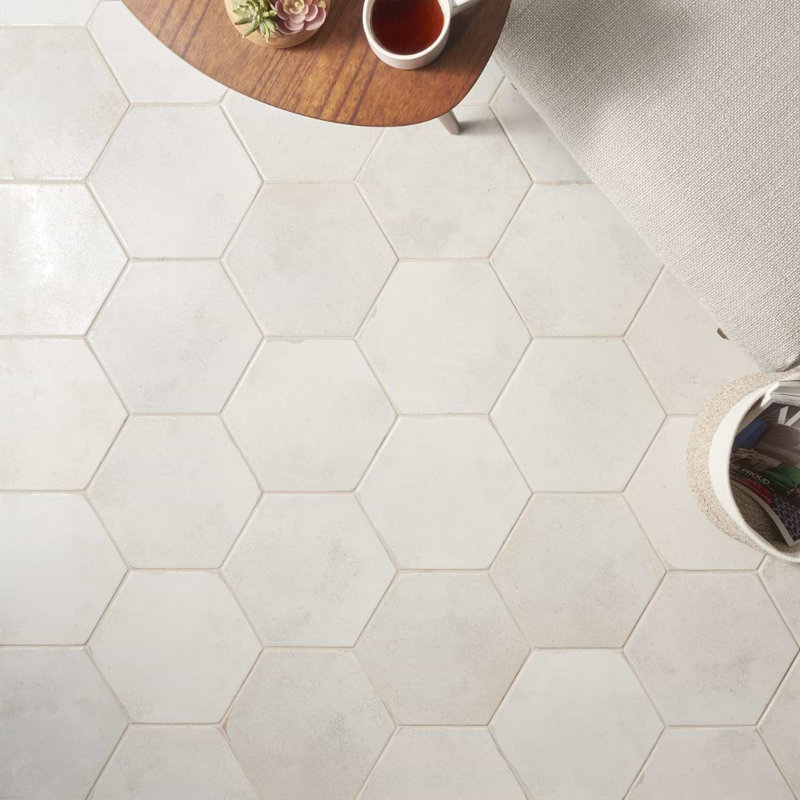 Kalay 9" Hexagon Polished Porcelain Tile, White
