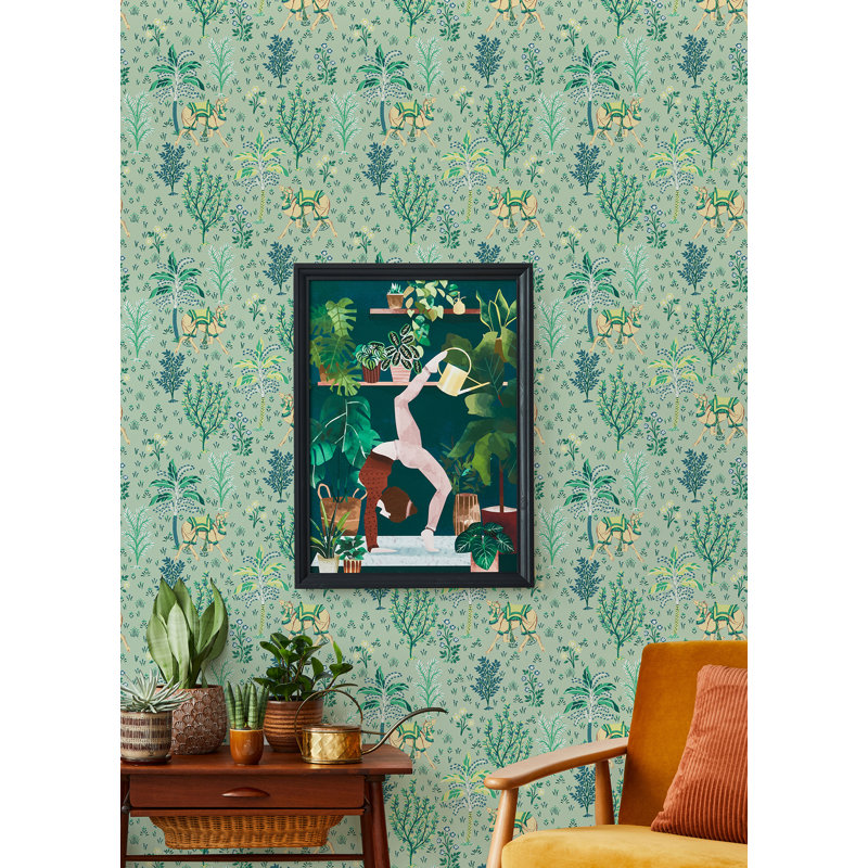Papier peint adhésif camel bleu marine Courtyard, Vert