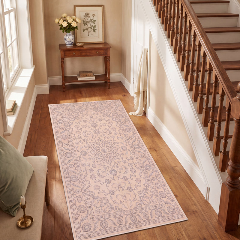 Tapis Bracken traditionnel de style persan audacieux, gris crème ivoire beige rose, lavable à la machine, antidérapant, à poils courts, pour l'intérieur et l'extérieur, adapté aux animaux domestiques, idéal pour le salon, la chambre, la salle à manger, l'entrée, le couloir ou le bureau.
