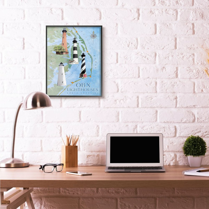 « north caroline phares beach coast ocean map painting », reproduction d’art sur toile, H 30 po x l 24 po x P 1,5 po