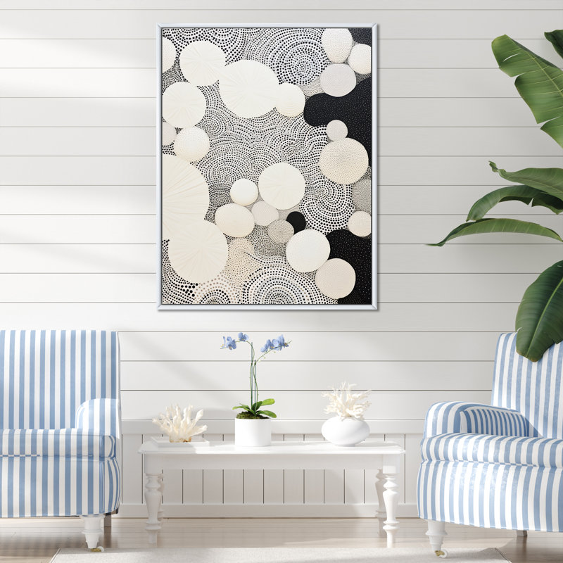 Abstrait corail noir et blanc abstrait V - reproduction d'art sur toile abstraite, Cadre flottant blanc, H 32 po x l 16 po