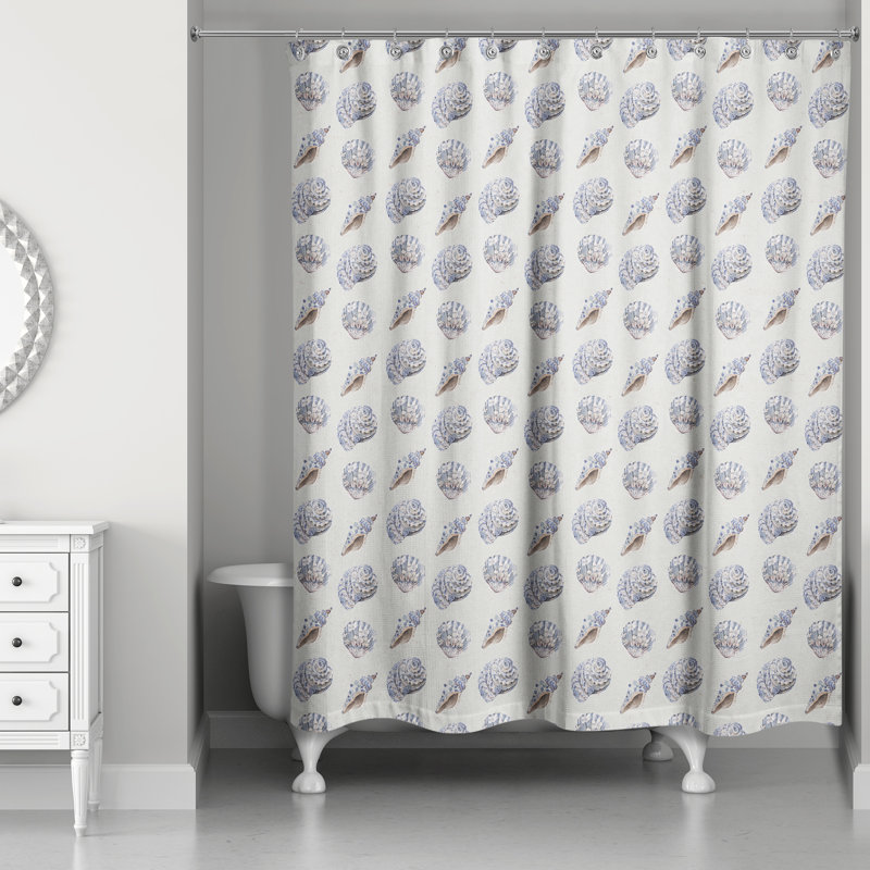 Rideau de douche 71 x 74, Bleu / coquillages blancs