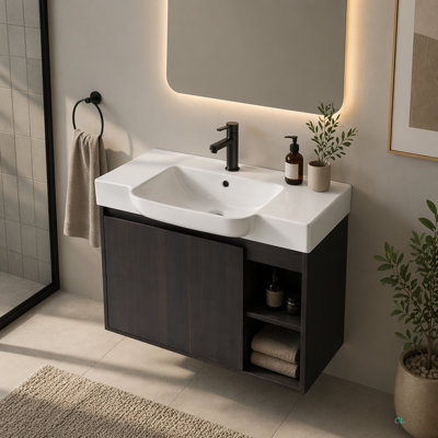 Meuble-lavabo mural 28 po avec lavabo en céramique et porte à fermeture en douceur, emballage KD