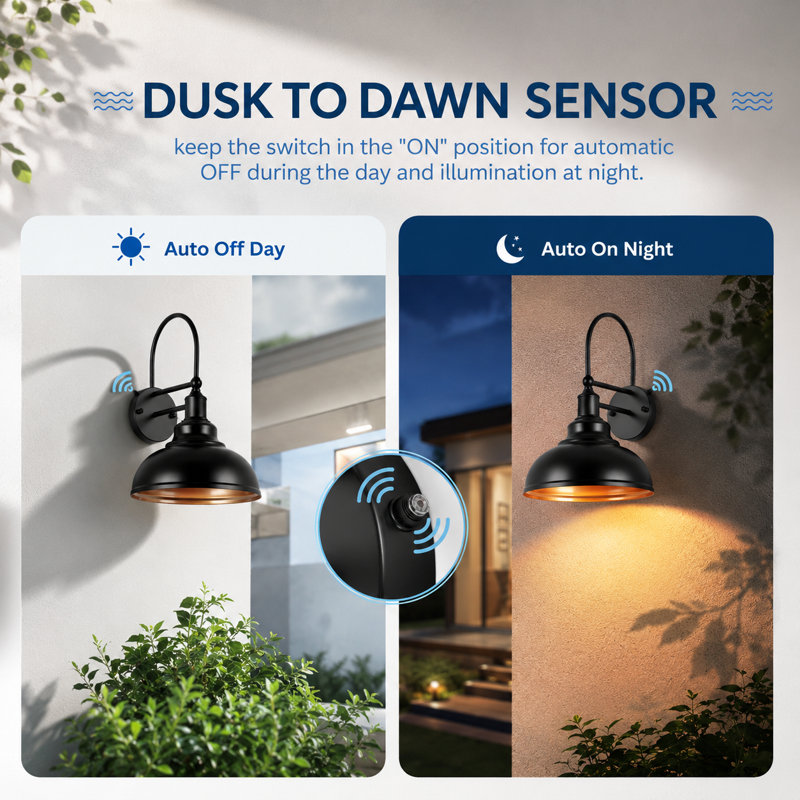 2-Pack Dusk To Dawn Sensor Gooseneck Barn Light - Farmhouse Outdoor Wall Sconce In Black And Gold(Bulb Not Include)