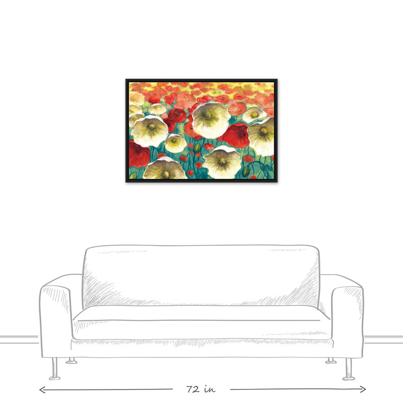 Poppies - Print on Canvas, 24" H x 36" W, Black Framed