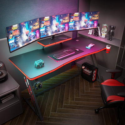 Aidan Z-Shaped Gaming Desk with Monitor Stand