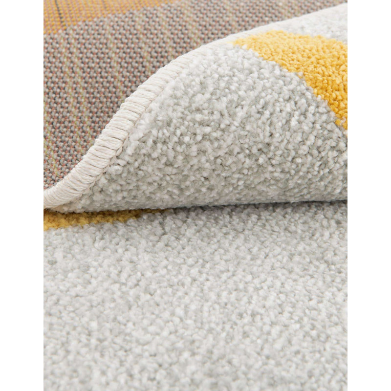 Whimsy Gray and Yellow Round Kids Synthetic Rug