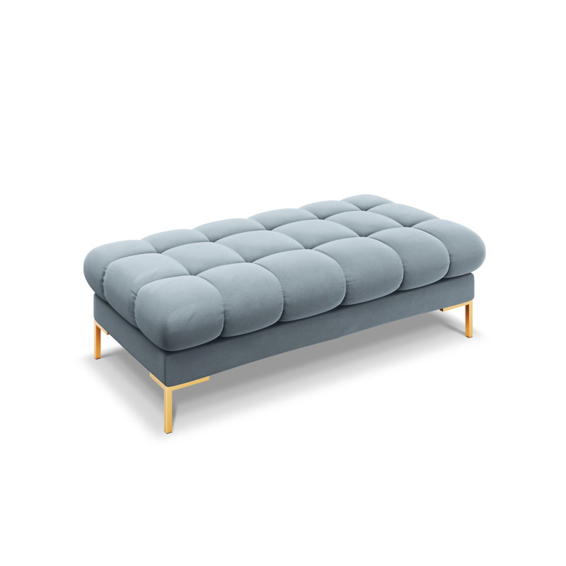 Asbell Polyester Upholstered Bench, Light Blue, Gold
