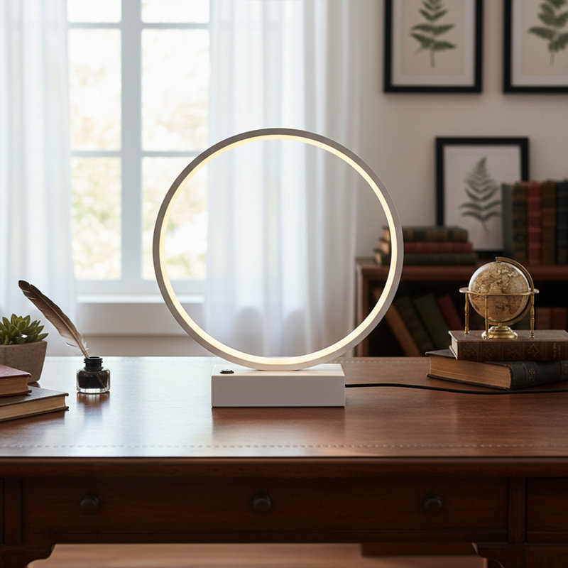 Halo Ring Geometric LED Table Lamp, White