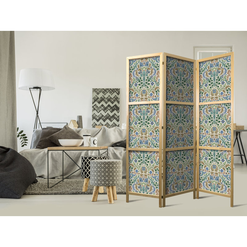 171cm H Solid Wood Folding Room Divider, Green, 171cm H x 135cm W x 1.2cm D
