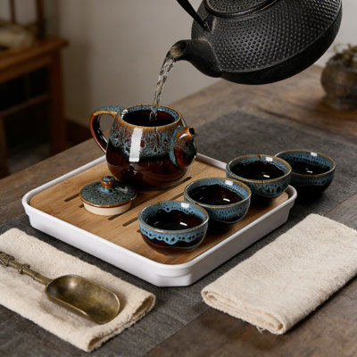 Portable Chinese Gongfu Tea Set, Complete Travel Tea Kit With Ceramic Teapot & Cups, Bamboo Tray, Tea Caddy, Tools & Carrying Bag For Home, Office, Camping & Outdoor Use