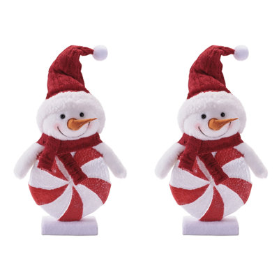 Figurines bonhomme de neige avec chapeau tricoté (ensemble de 2)